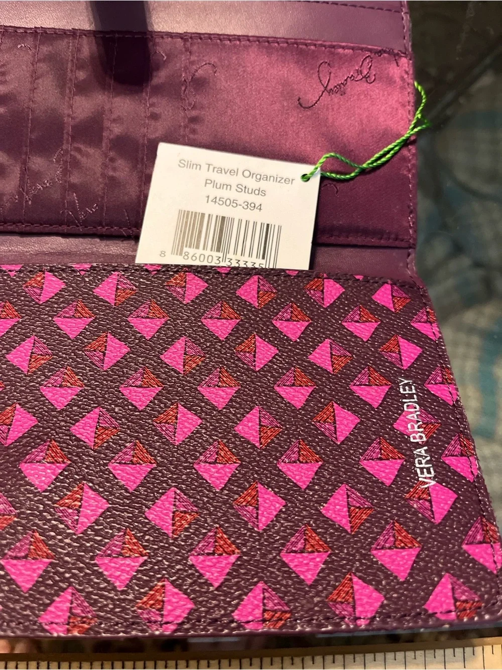 Vera Bradley Slim Travel Organizer Wallet Plum Studs NWT RFID Clutch